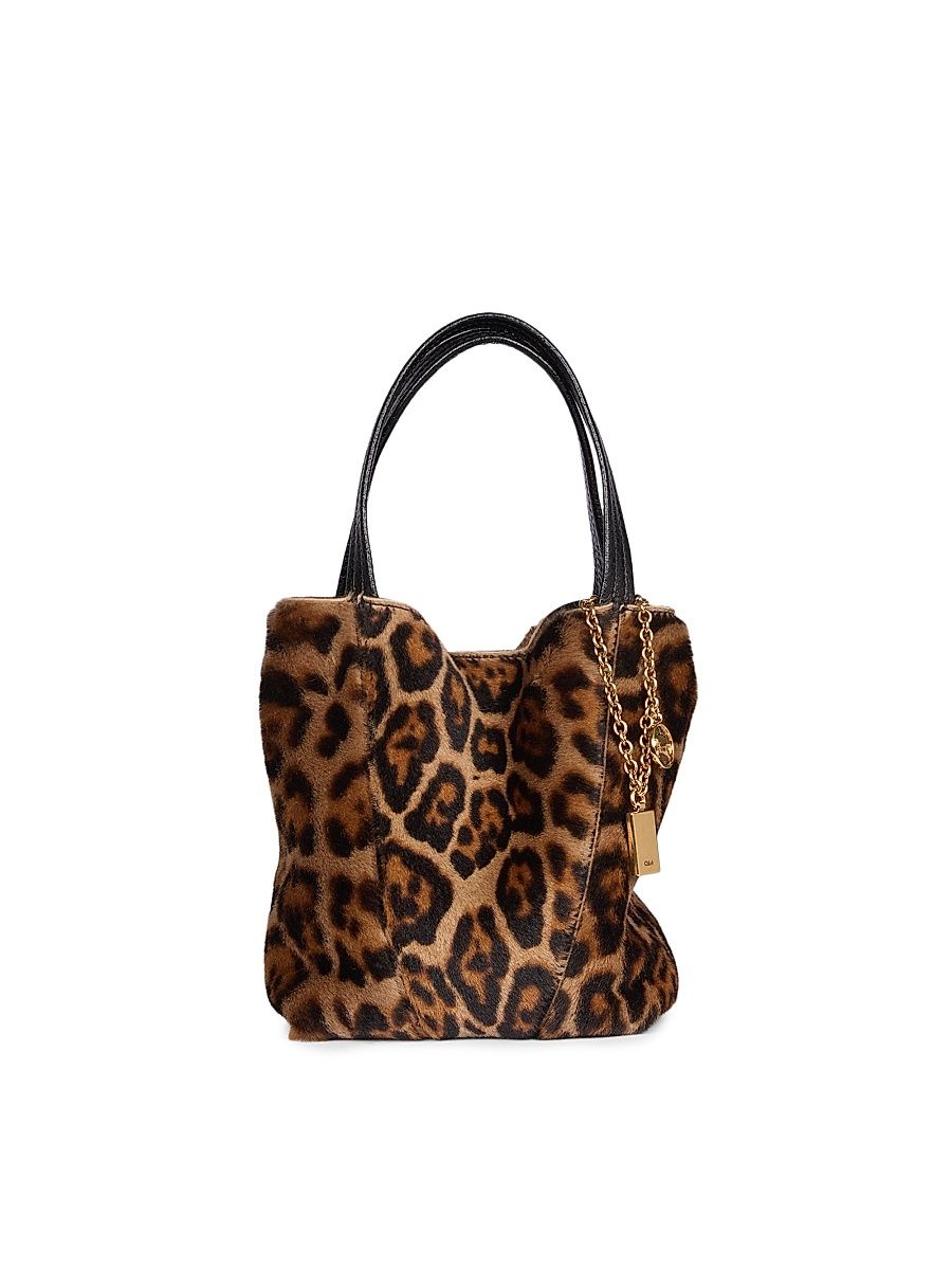 Women's Spin Leopard-Print Shearling Tote Bag - Jungle Brown