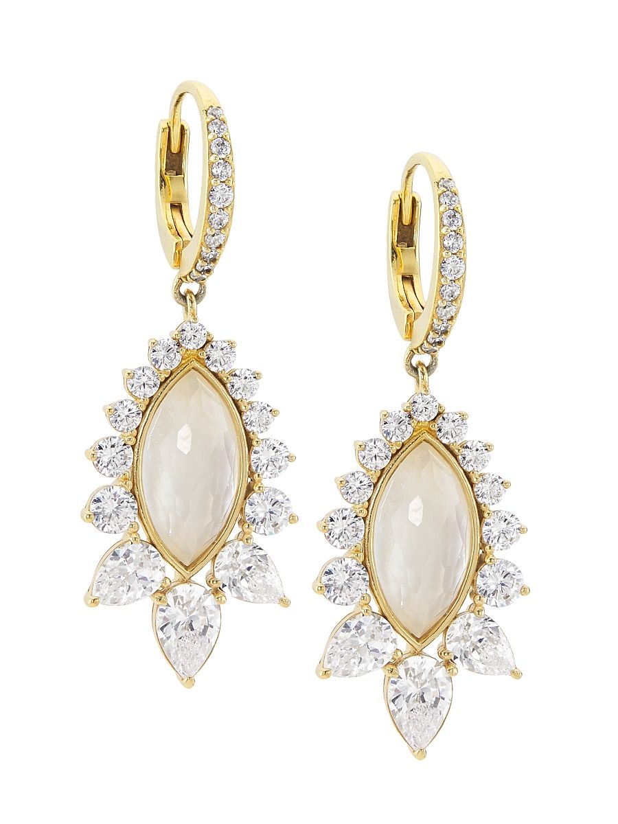 Women's Taylor Navet 18K Gold-Plated, Cubic Zirconia, Clear Quartz & Mother-Of-Pearl Doublet Drop Earrings - Gold Crystal
