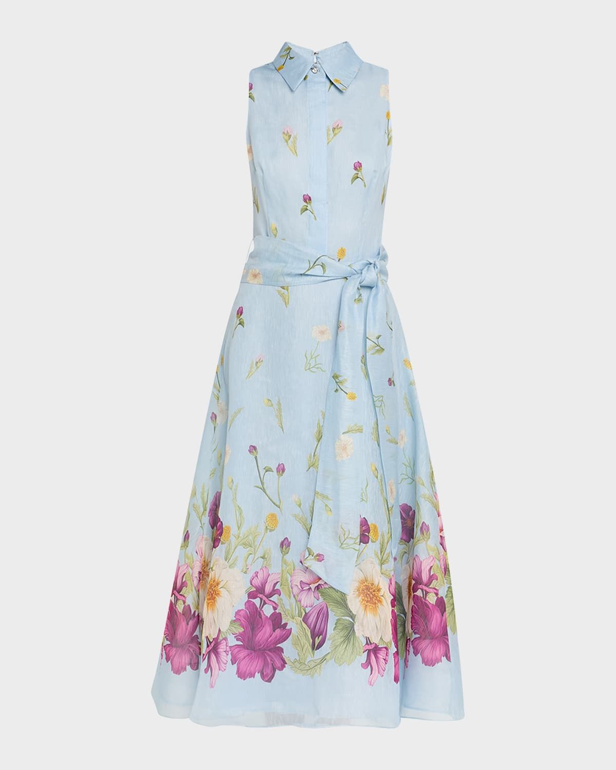 Sleeveless Floral-Print Midi Shirtdress