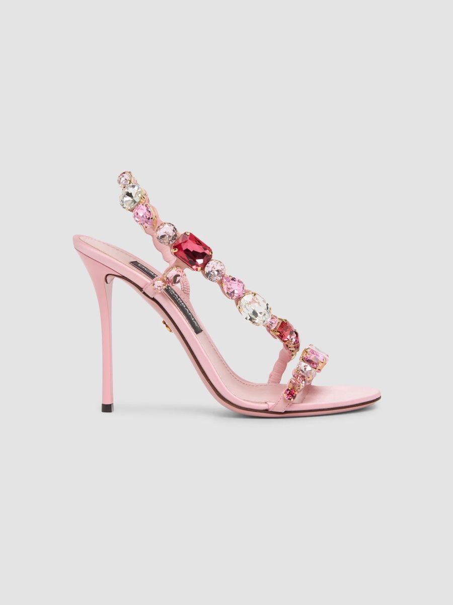 Dolce & Gabbana Women's 105MM Embellished Leather Sandals - Pink Multicolor - Size 12