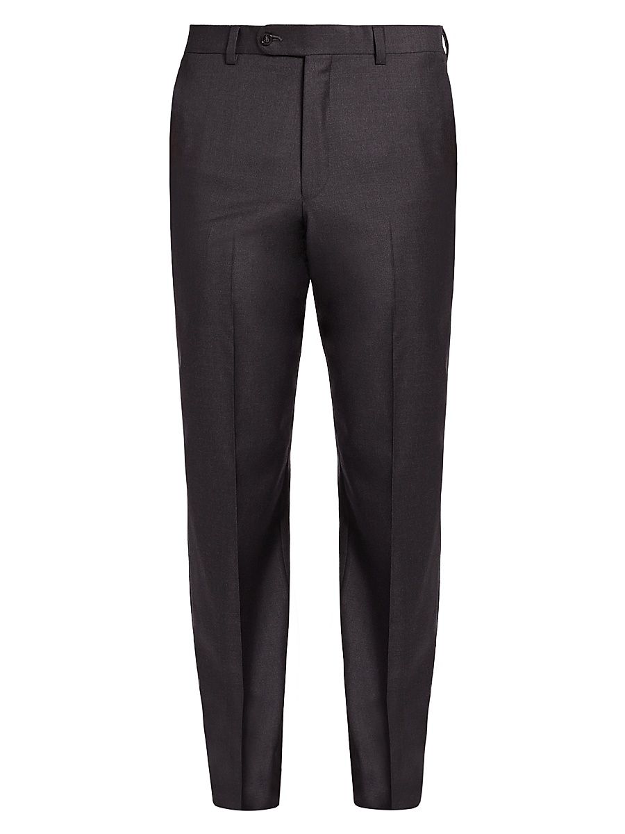 Men's COLLECTION Wool Flat-Front Pants - Charcoal - Size 30