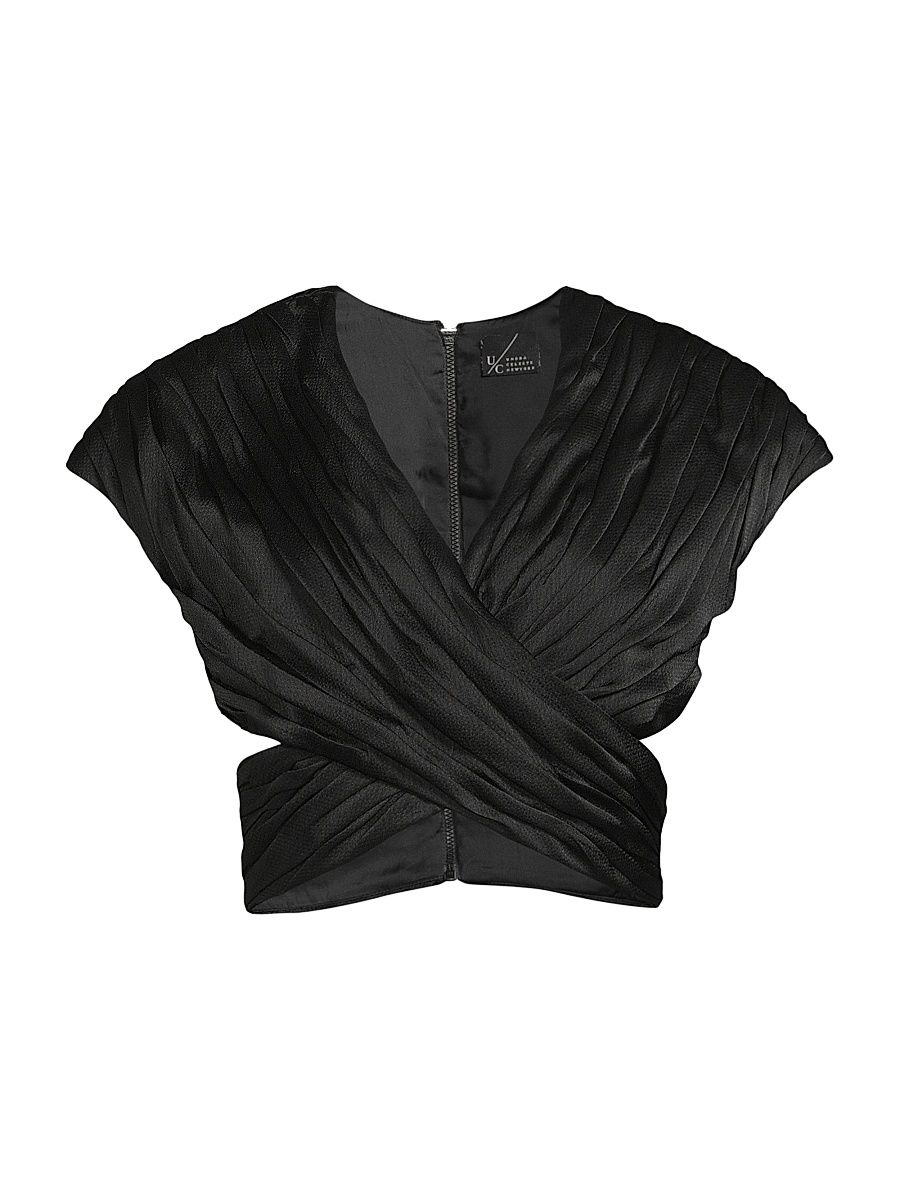 Women's Satin Ruched Crossover Crop Top - Black - Size XL