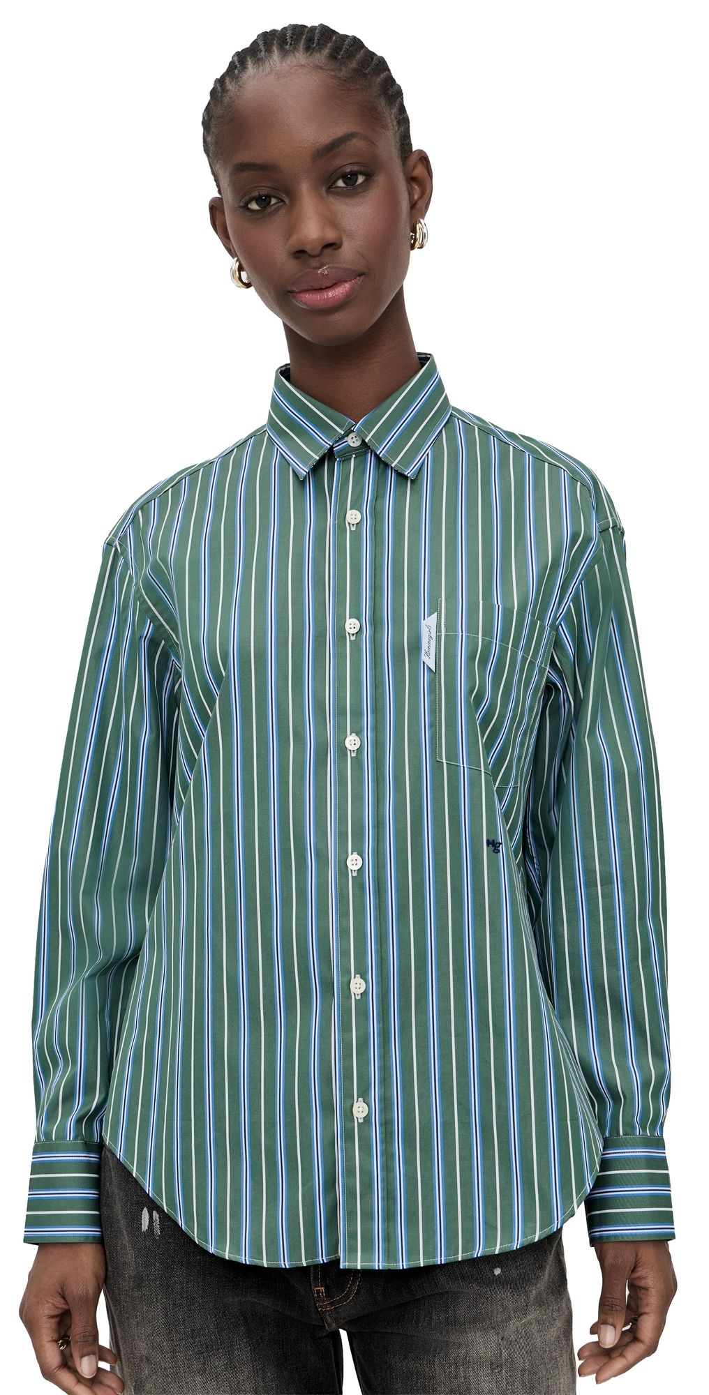 HOMMEGIRLS Oxford Shirt Green Porto Stripe S
