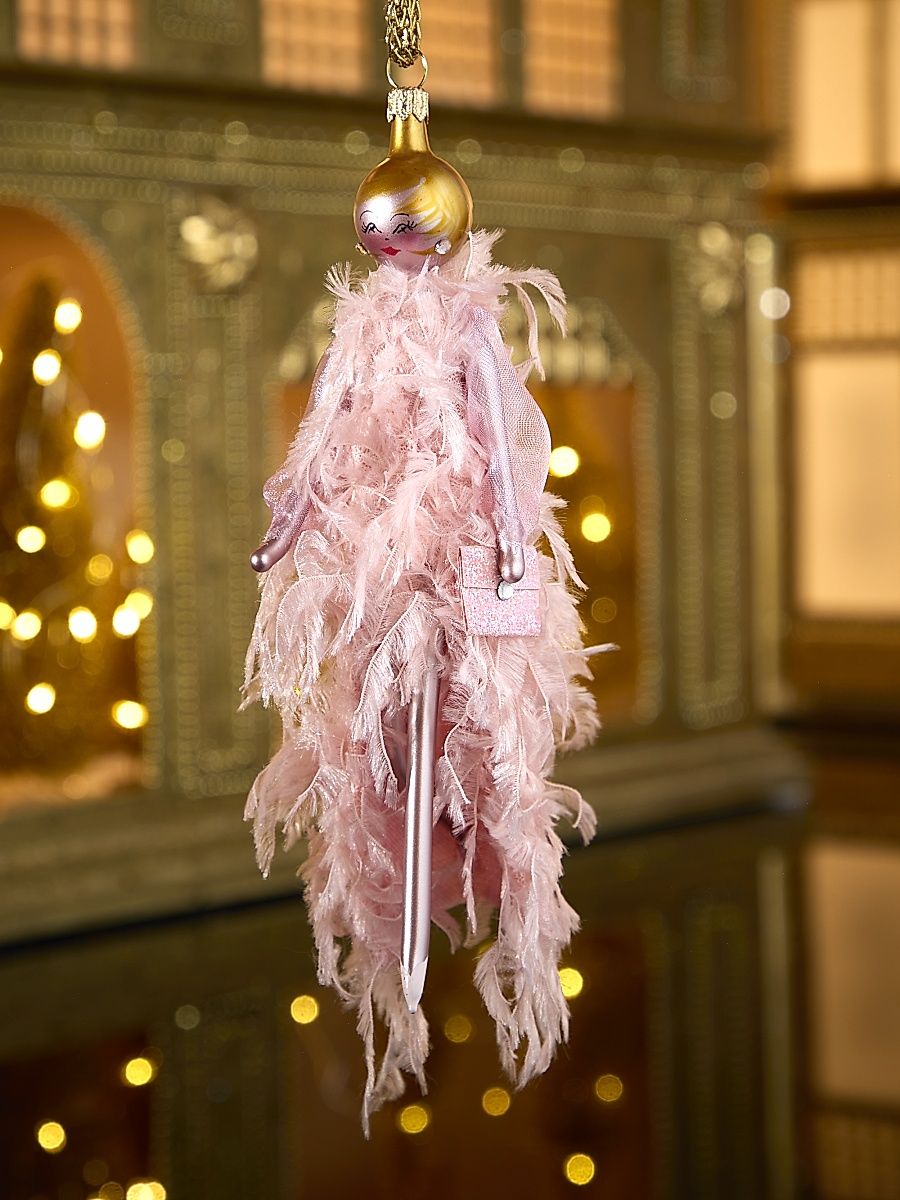 Soffieria De Carlini Fashionista In Feather Gown Glas Ornament