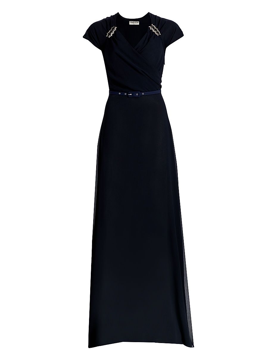 Women's Slavka Belted Georgette Gown - Navy - Size 8