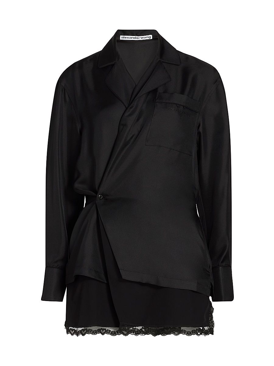 Women's Pajama Silk Wrap Minidress - Black - Size 12