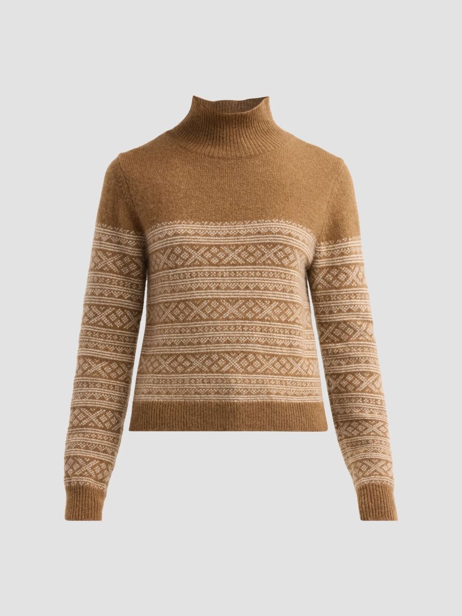 Nili Lotan Women's Fellini Fair-Isle Cashmere-Alpaca Sweater - Dark Camel Warm Stone - Size Large