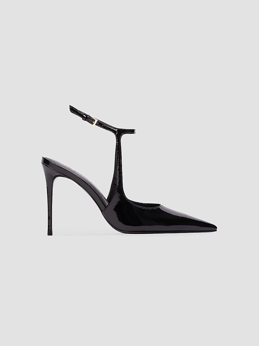 Black Suede Studio Women's Runa 100MM Pumps - Black Patent Leather - Size 8
