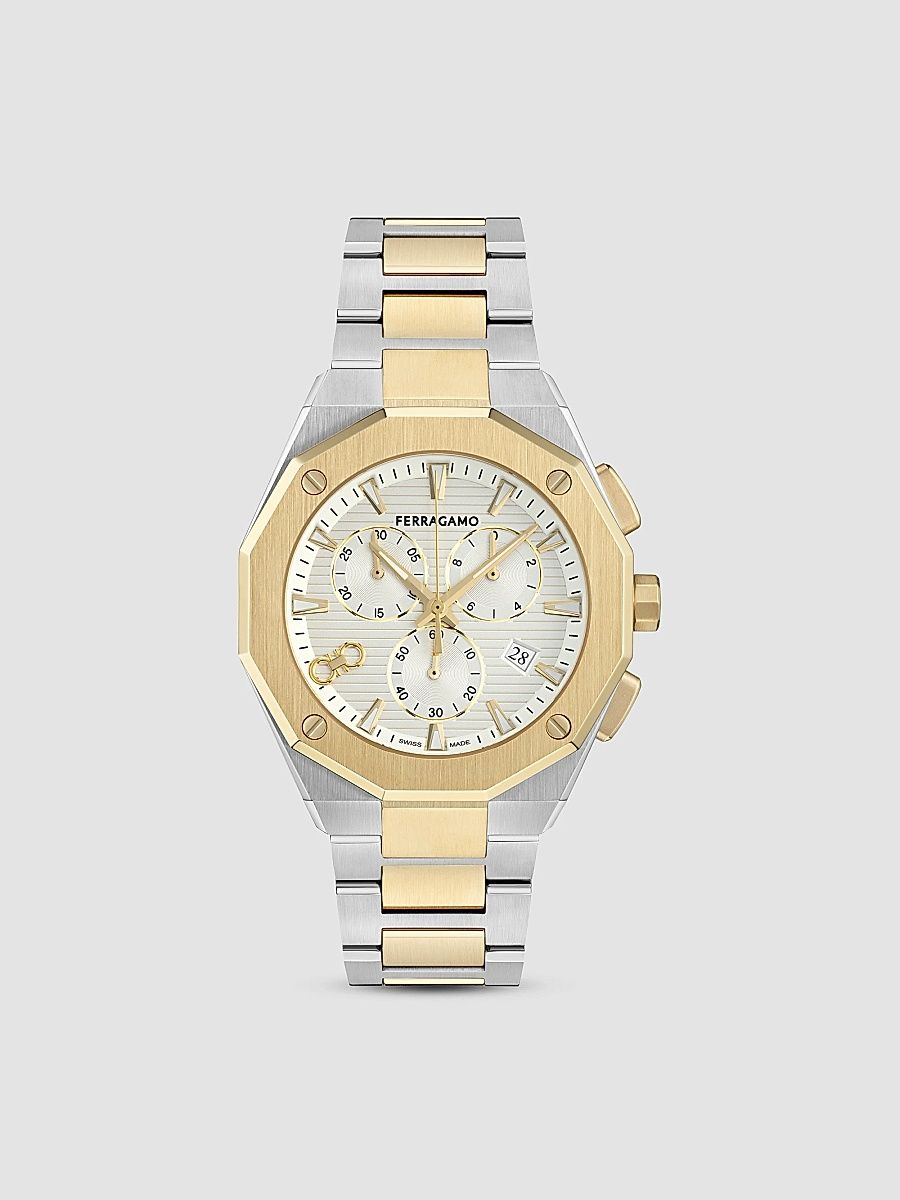 FERRAGAMO Men's Edge Chrono Two-Tone IP Yellow Gold & Stainless Steel Bracelet Watch/42MM - Two Tone