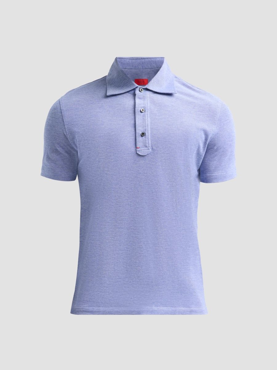 Isaia Men's Jersey Cotton Piqué Polo Shirt - Bright Blue - Size Small