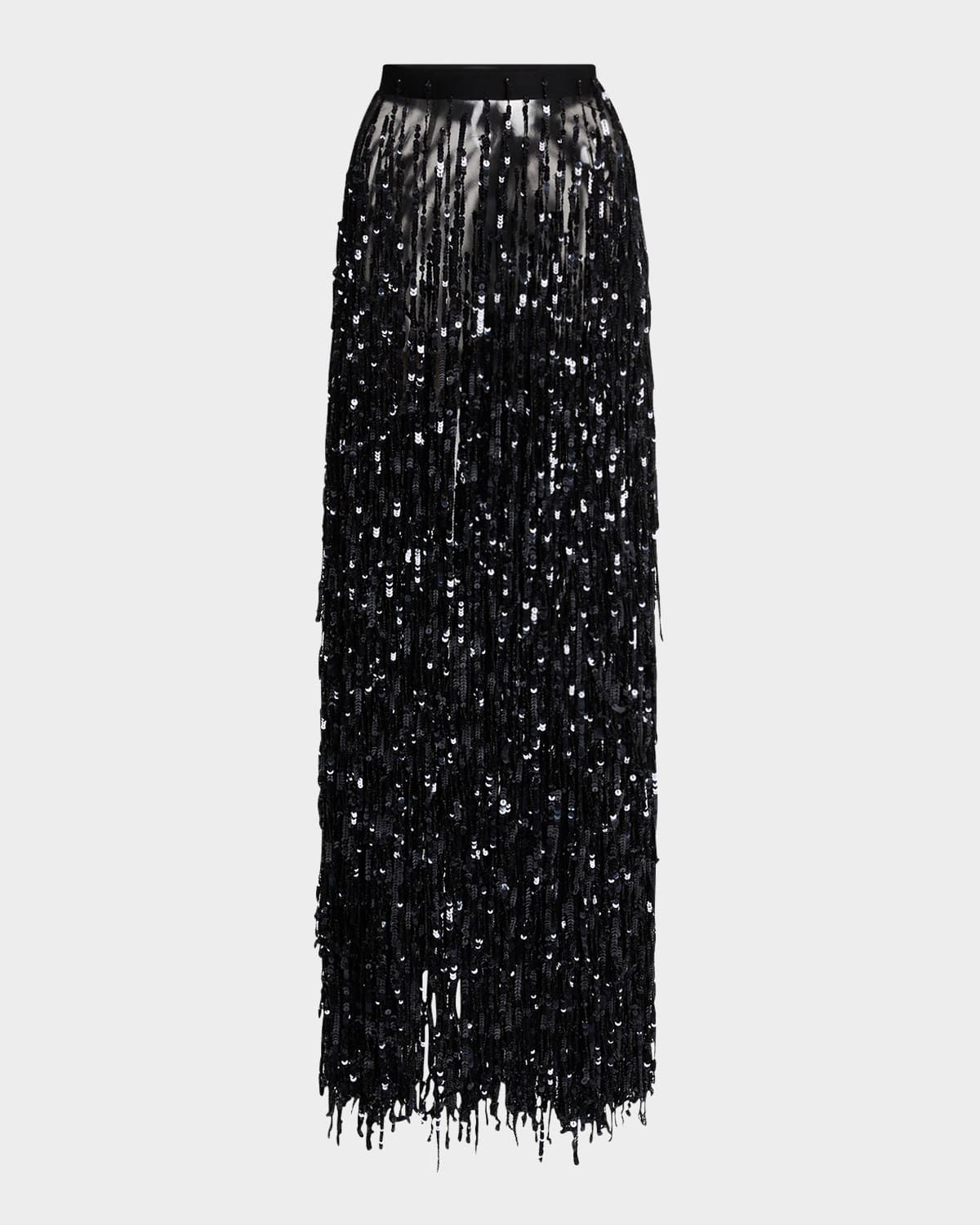 Sequin Fringed Maxi Pencil Skirt