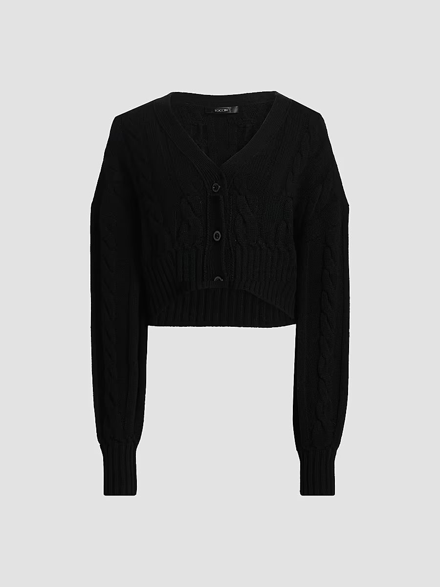 Toccin Women's Lucie Wool-Cashmere Cable-Knit Cardigan - Jet - Size XL