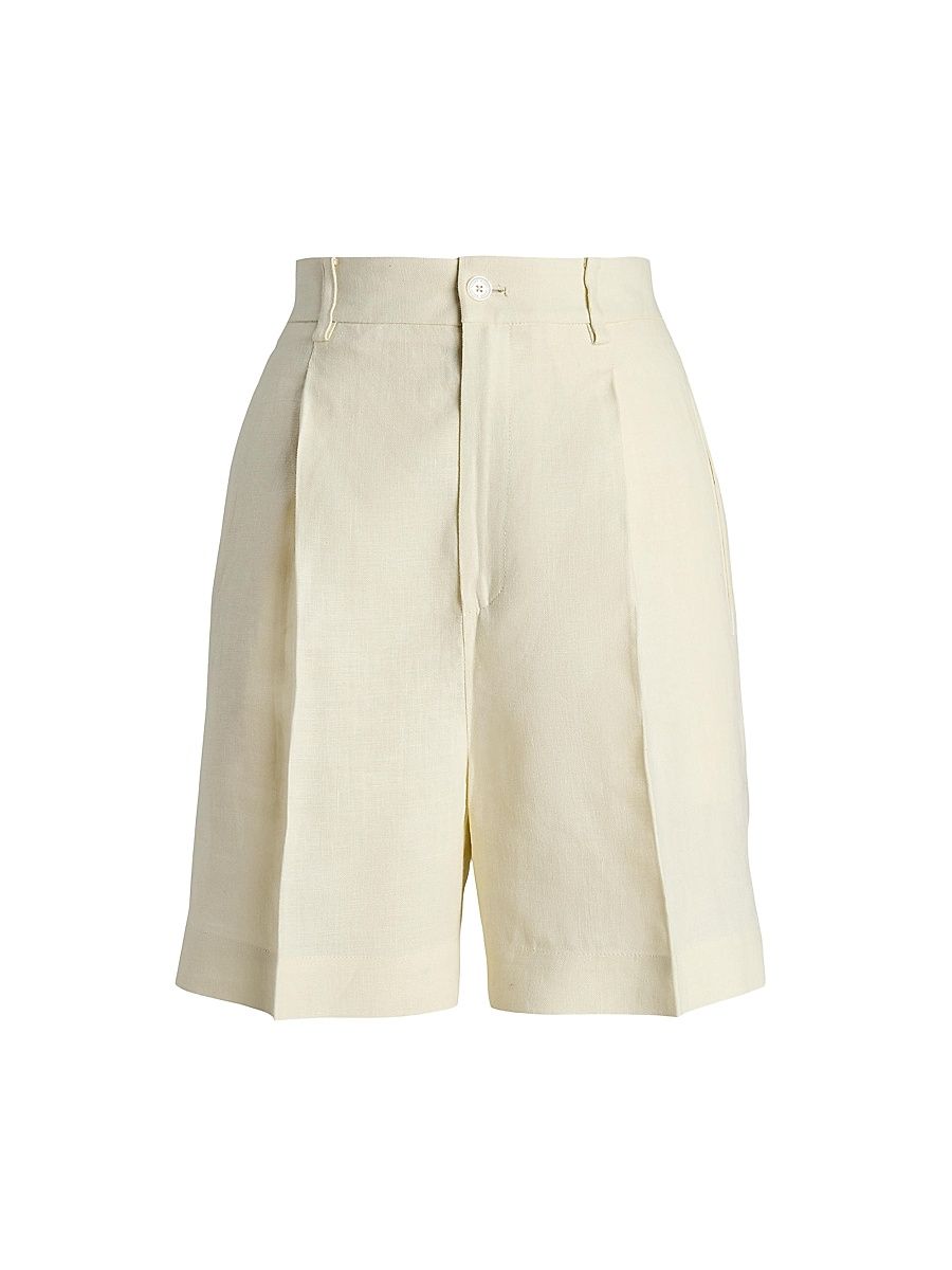 Women's Tracy Linen Pleated Shorts - Lux Cream - Size 8