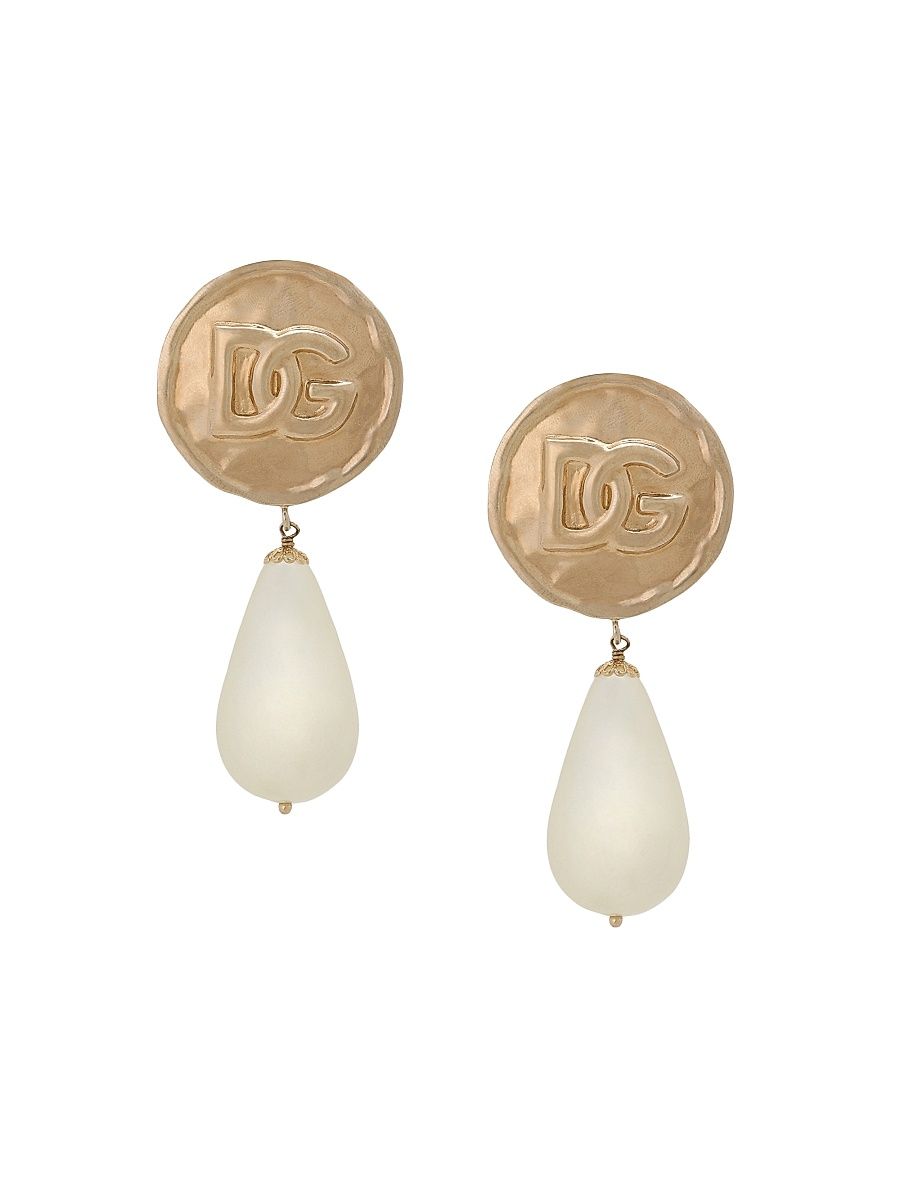 Women's Shiny Coins Logo Brass & Faux Pearl Clip-On Earrings - Shiny Pearl