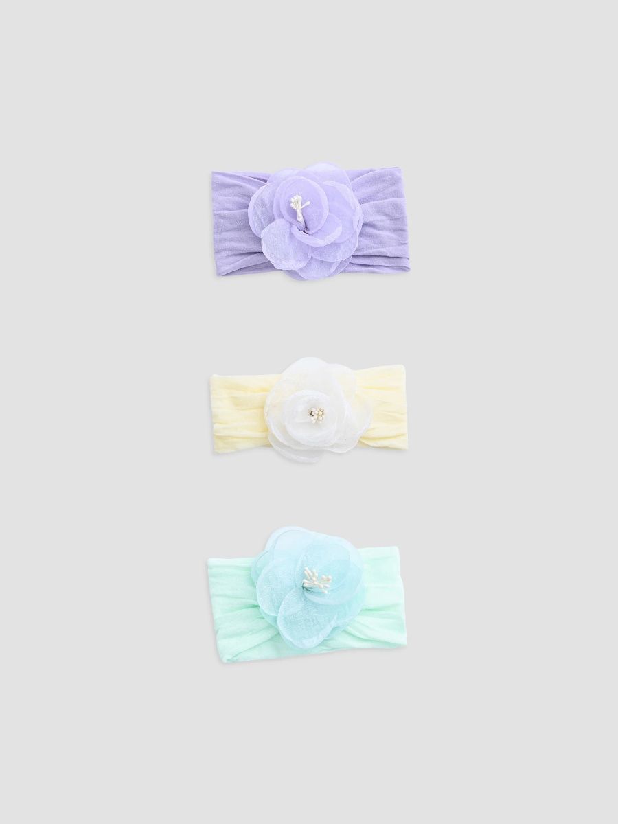 Mimi Tutu Girl's Girl's Elastic Flower Headband Set - Purple Yellow Teal