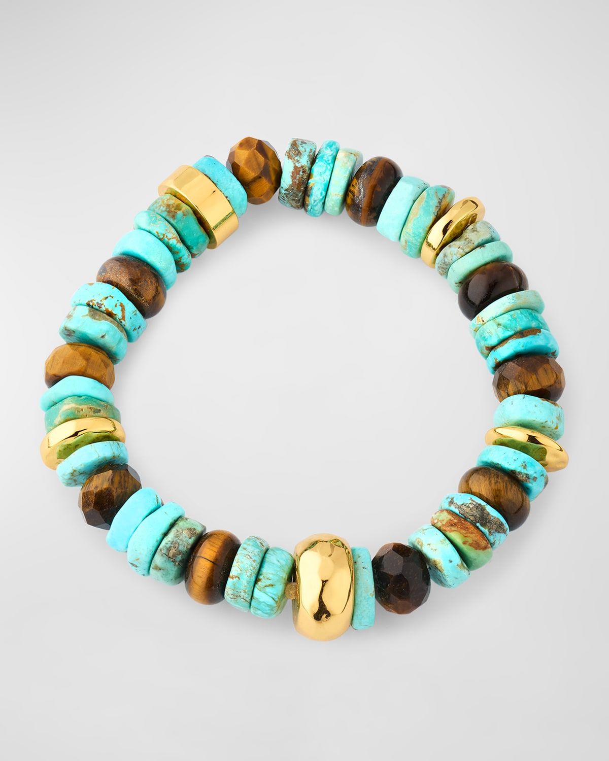 Turquoise and Tiger & apos;s Eye Mixed Stretch Bracelet