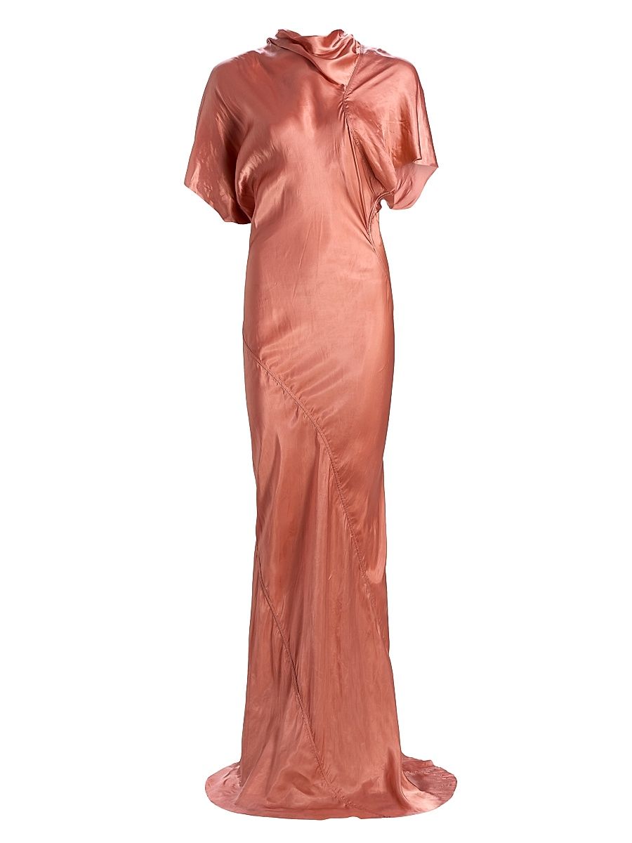 Women's Temple Seb Satin Draped Gown - Coral - Size 8