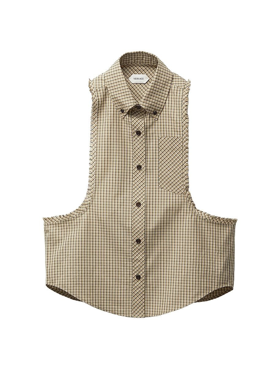 Women's Micro-Check Cotton Sleeveless Shirt - Multi Color - Size 2