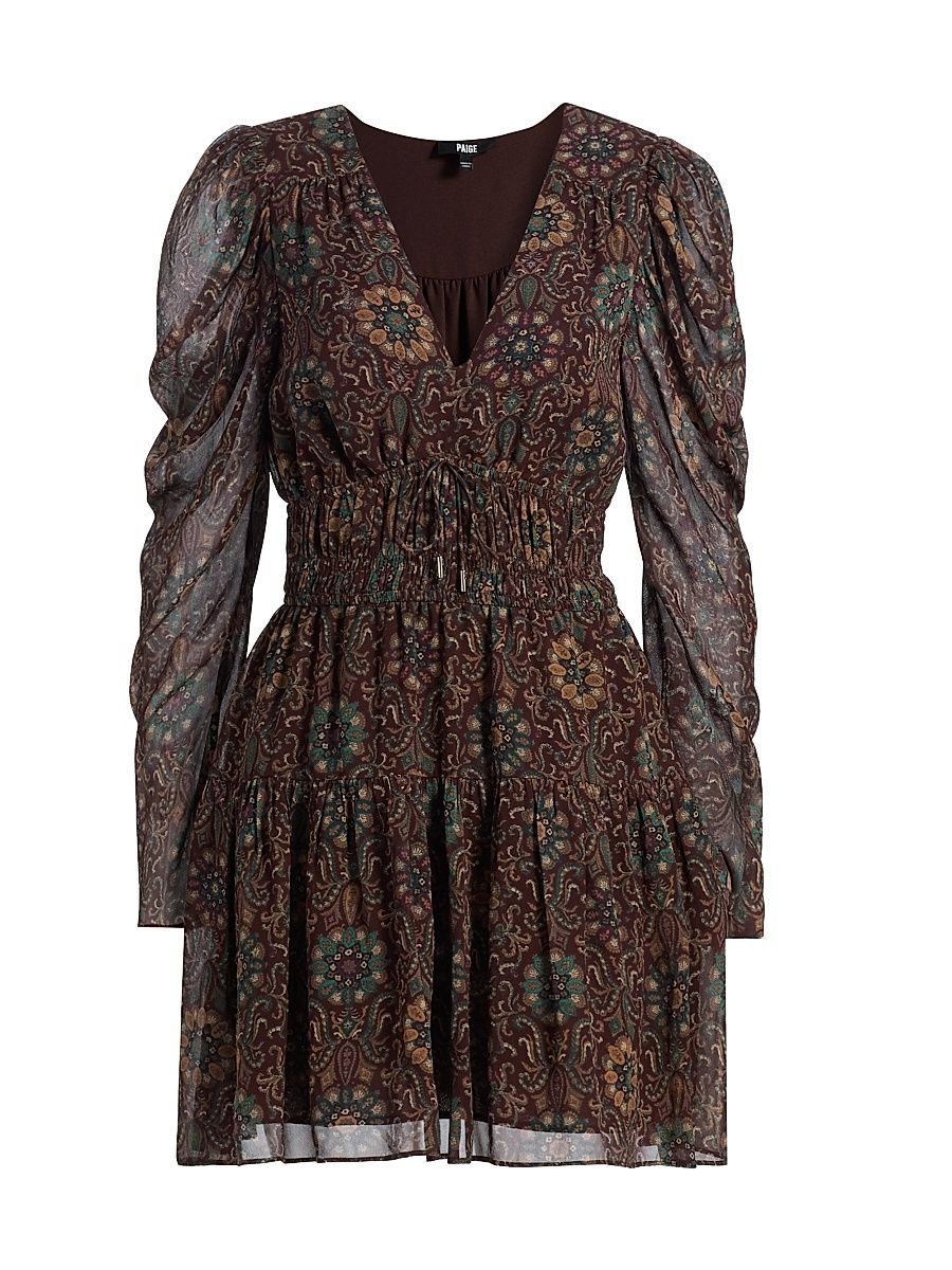 Women's Aries Paisley Silk Minidress - Dark Chocolate Multi - Size Large