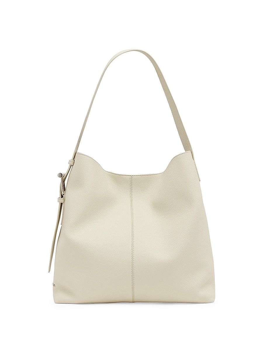 Women's T-Bar Leather Shoulder Bag - Cream Silver