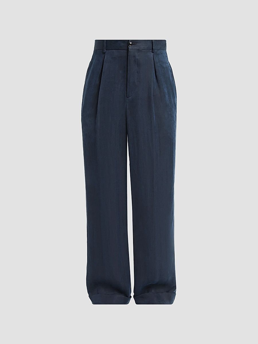 Men's Virgin Wool Pleated Trousers - Moonless Night - Size 44