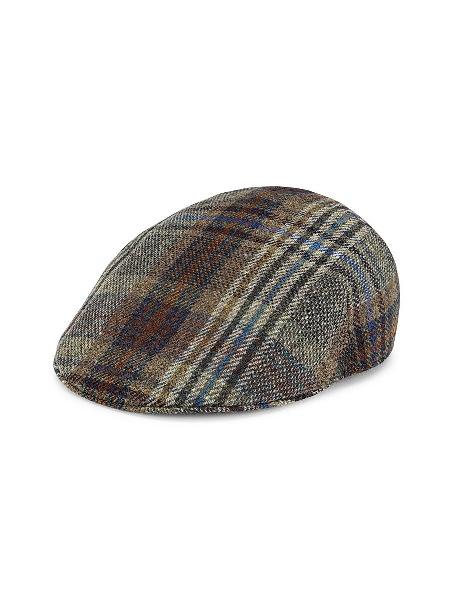 Men's COLLECTION Plaid Wool Flat Cap - Java - Size Large