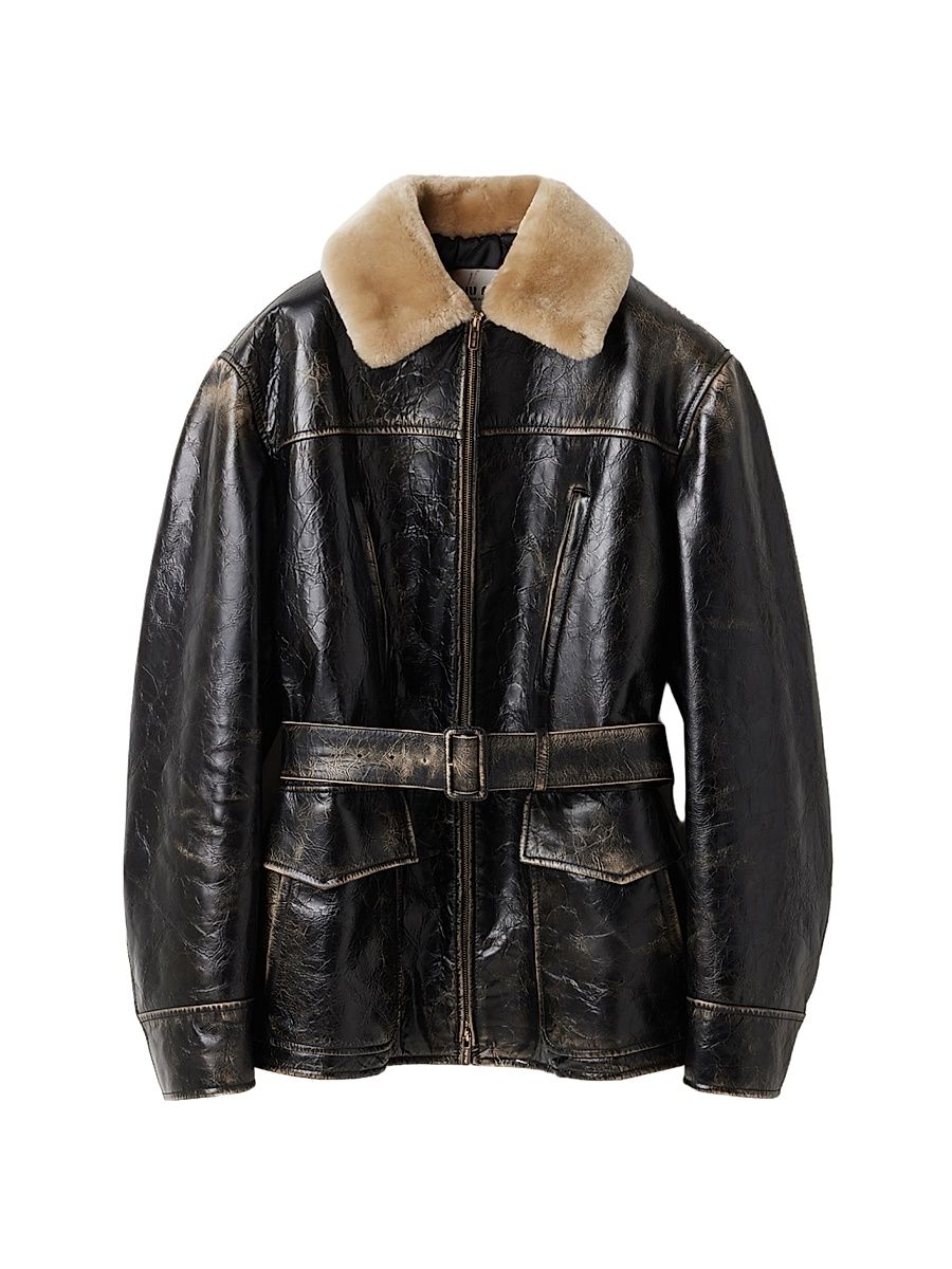 Women's Calf Leather Caban Jacket - Black - Size 2