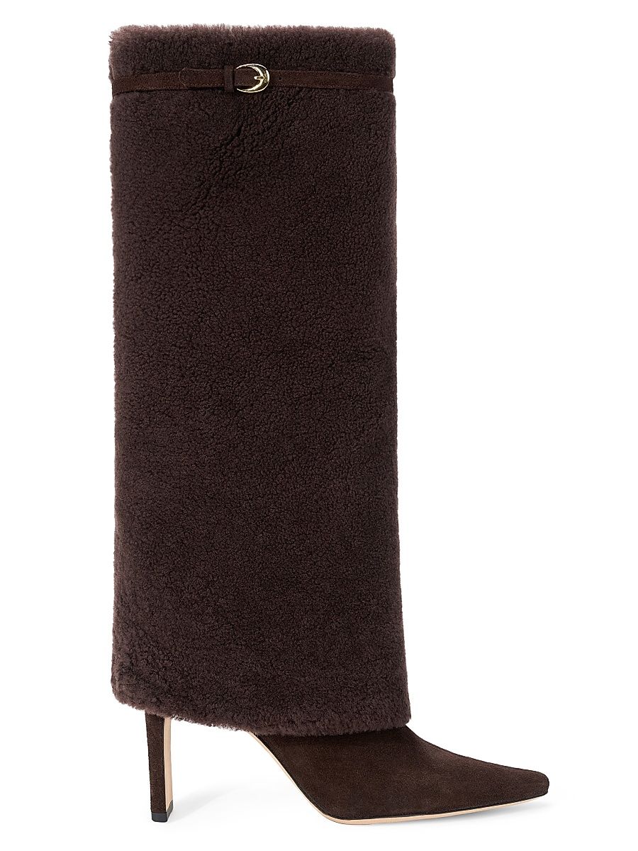 Women's Wally 90MM Shearling Foldover Boots - Espresso - Size 9.5