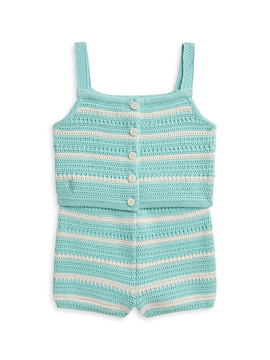 Baby Girl's Striped Crochet Cotton Top & Shorts Set - Clubhouse Cream - Size 12 Months