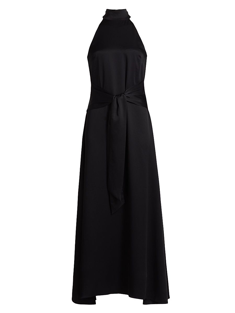 Women's Jocelyn Satin Tie- Front Maxi Dress - Jet - Size XL