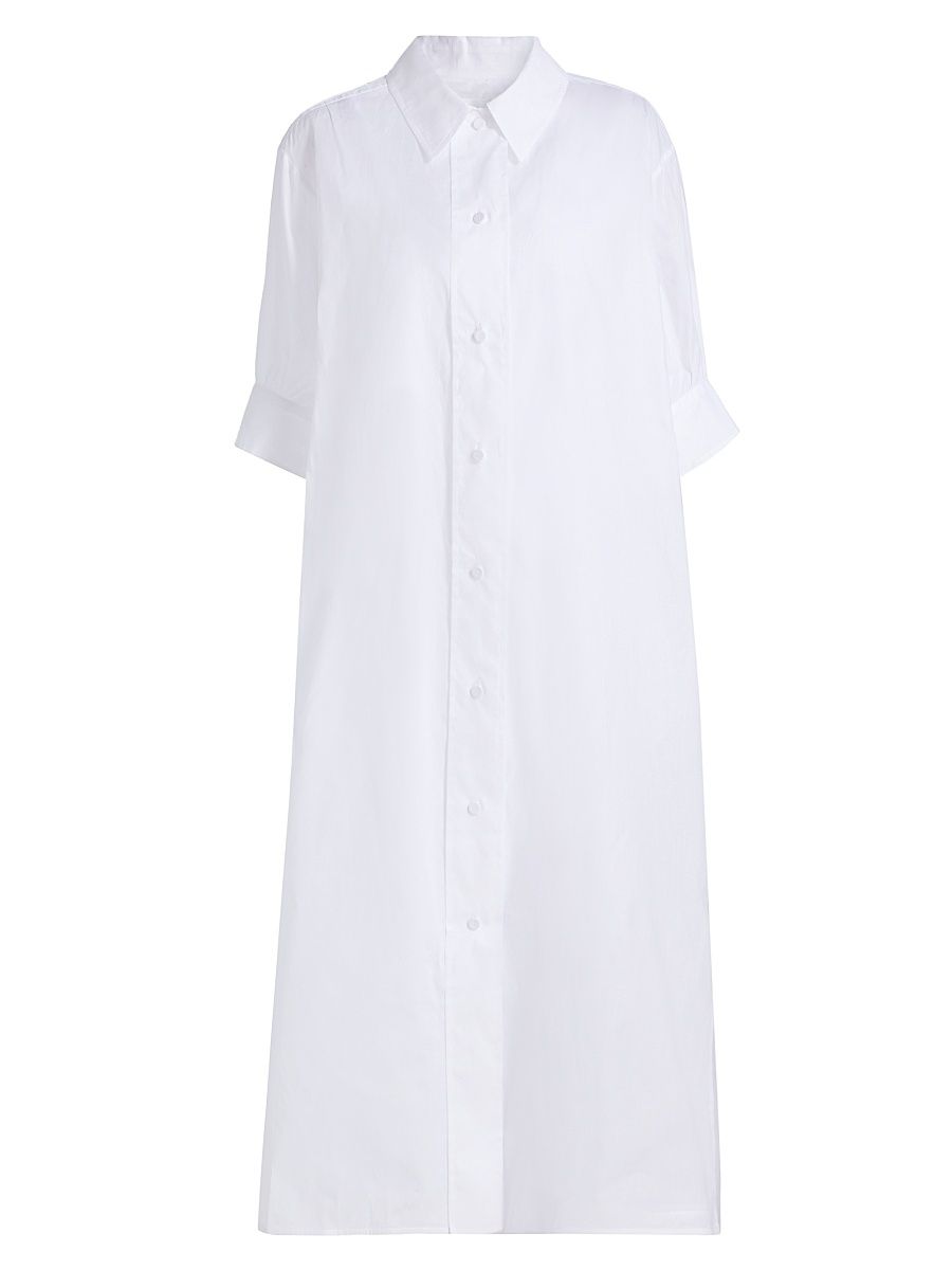 Women's Cotton Relaxed-Fit Midi-Shirtdress - Optic White - Size 10