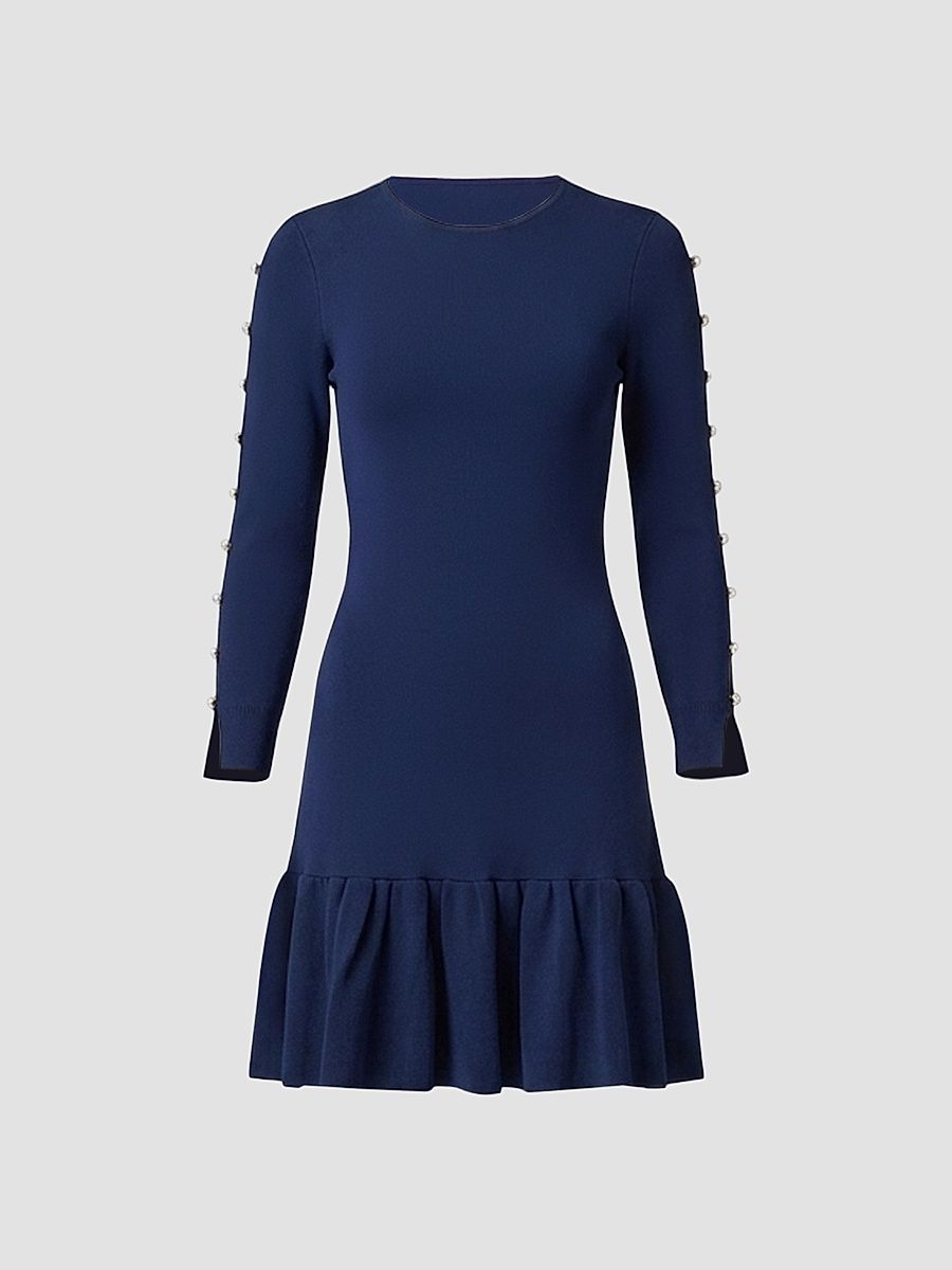 Shoshanna Women's Jace Embellished Slit-Sleeve Mini Dress - Navy - Size XL