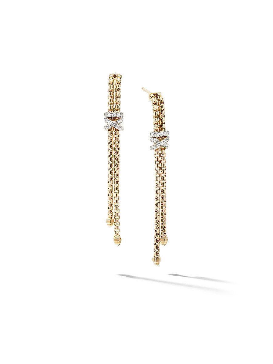 Women's Helena Box Chain Drop Earrings in 18K Yellow Gold with Diamonds, 52.8mm - Diamond