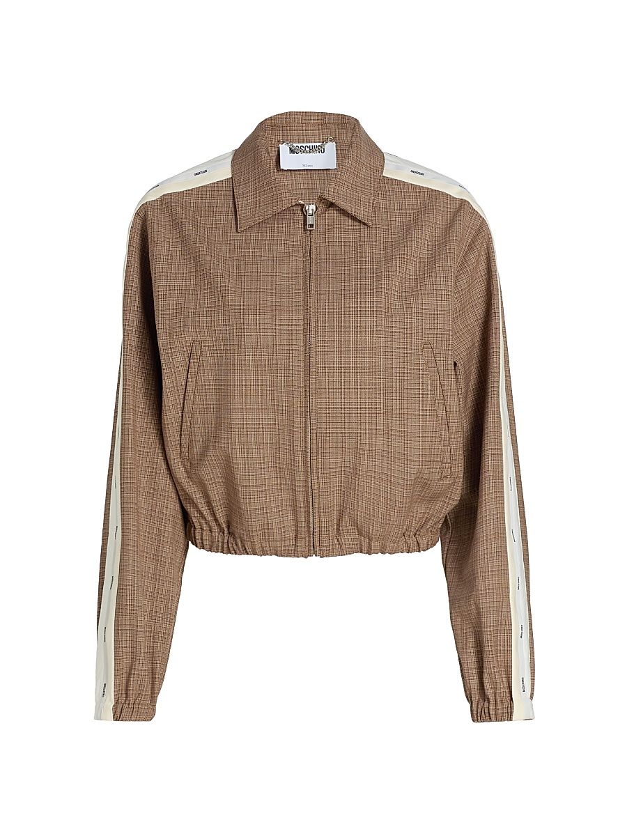 Women's Plaid Wool-Blend Logo Tape Jacket - Multi Brown - Size XL