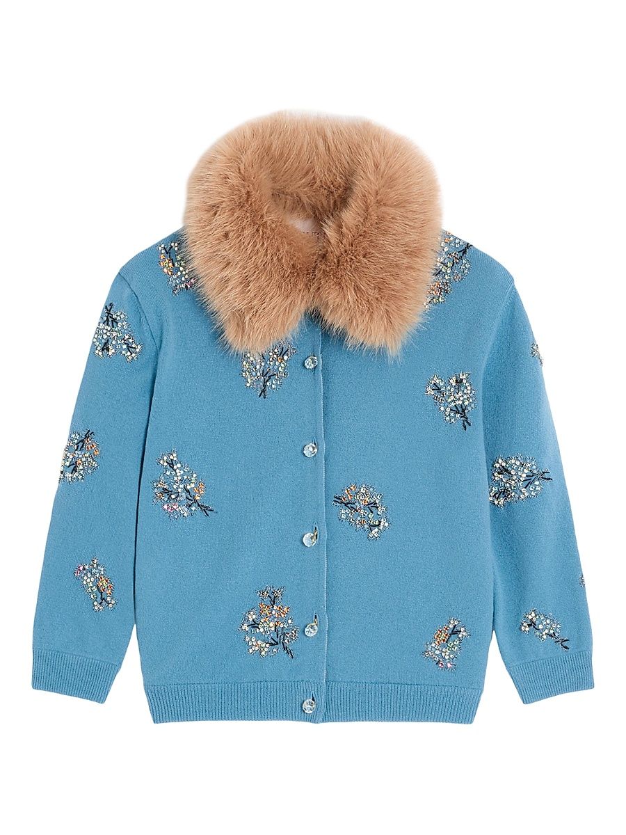 Women's Embroidered Wool Cardigan - Celestial Blue - Size Large