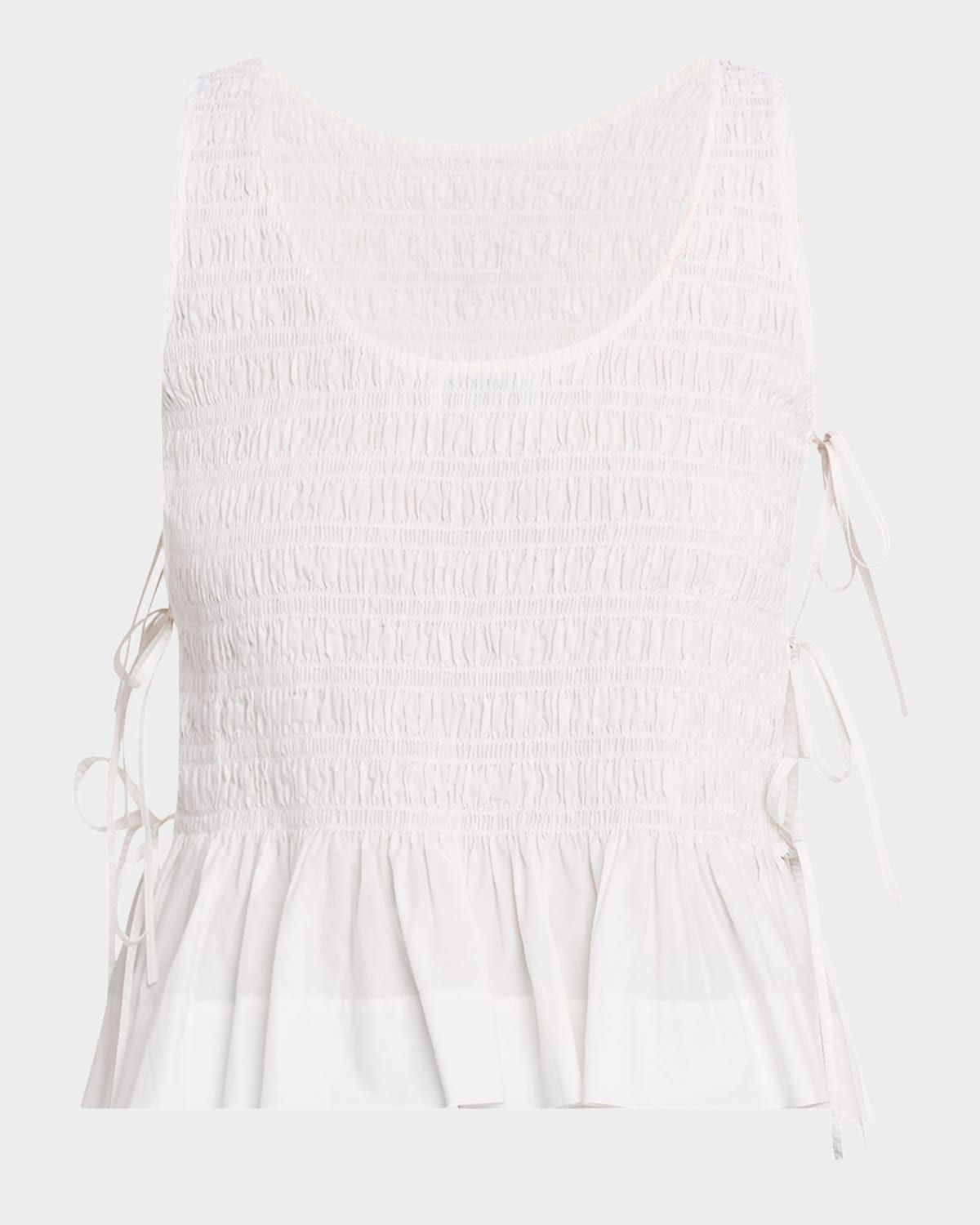 Smocked Side-Tie Poplin Top