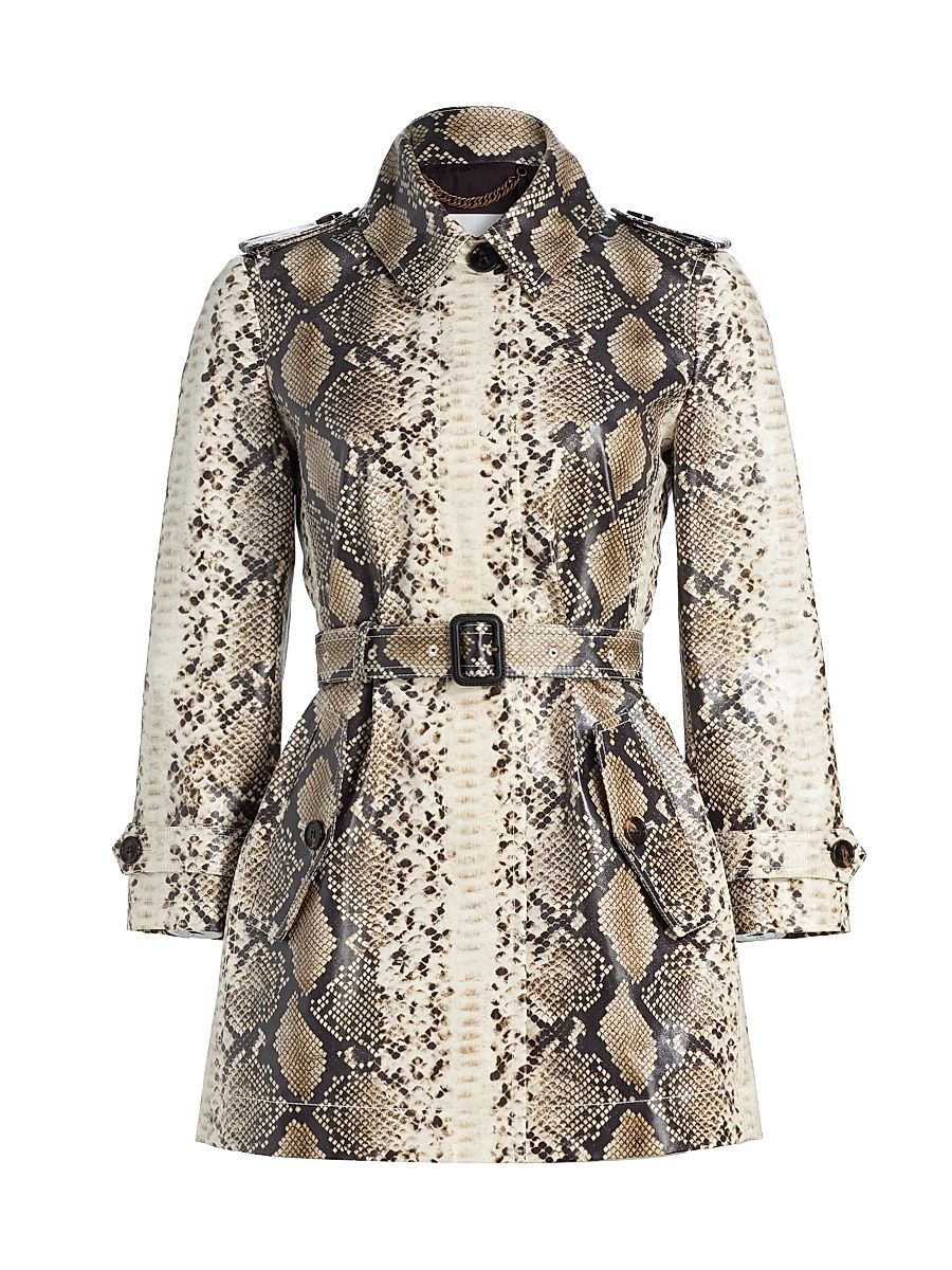 Women's Stonehaven Python Print Belted Trench Coat - Alpine White Pattern - Size 12