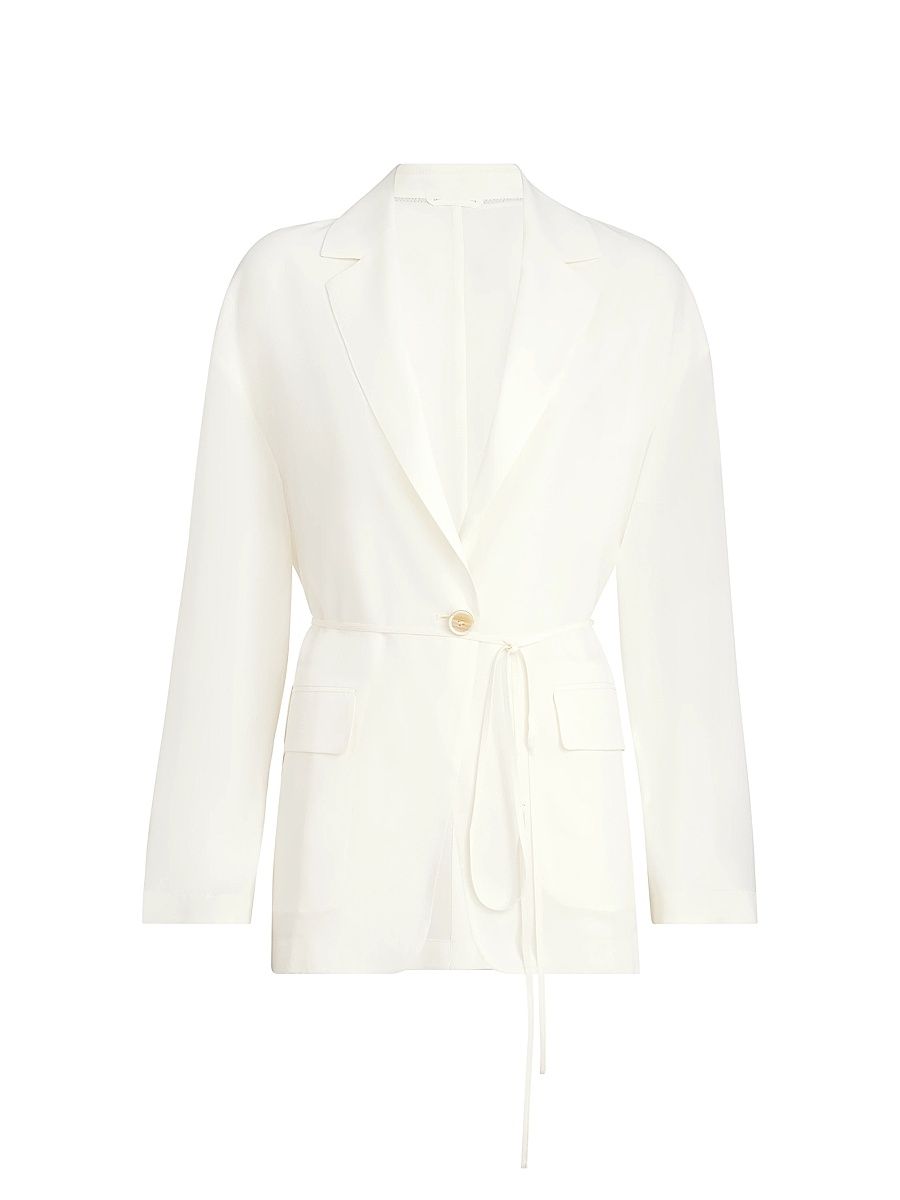 Women's Sablé Silk Crêpe Blazer with Monili - White - Size 10