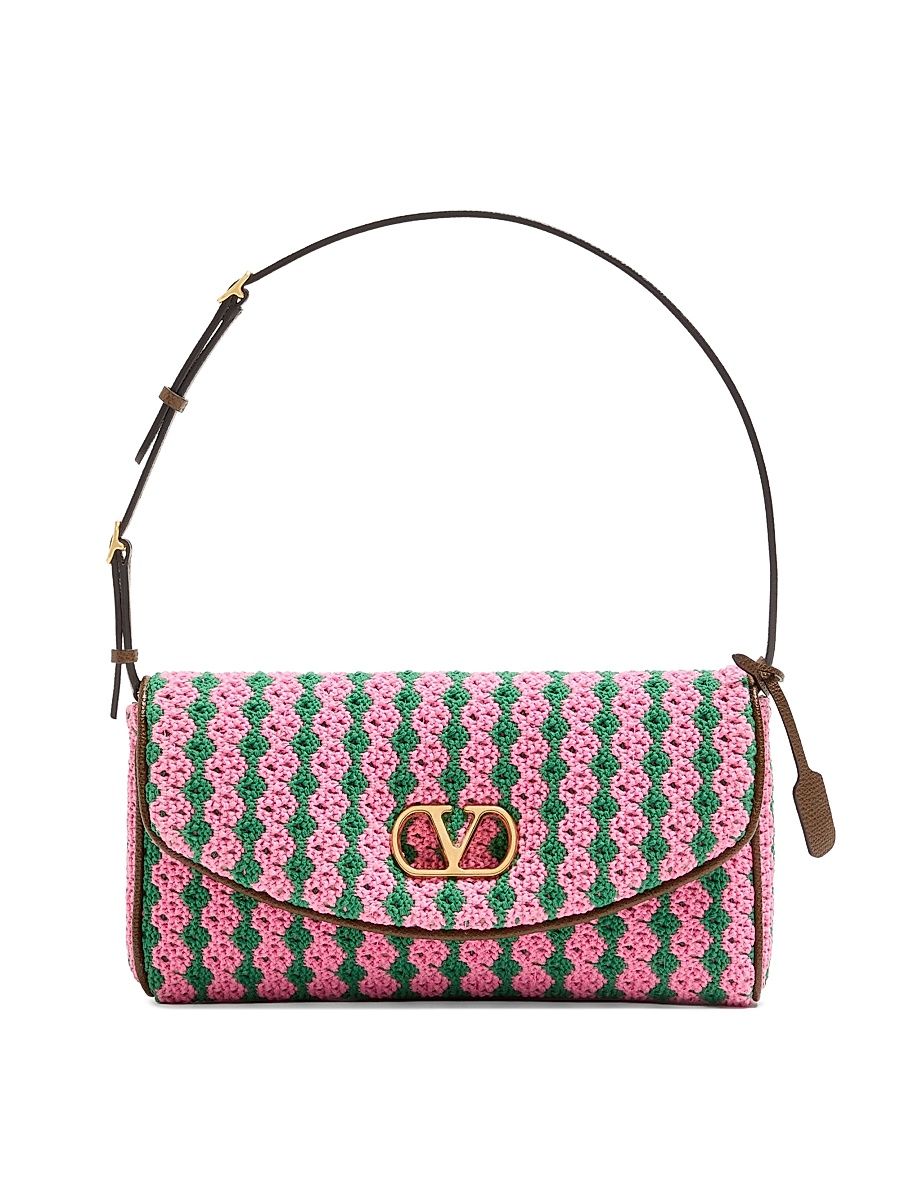 Women's Devain Small Shoulder Bag in Crochet Fabric - Pink Green