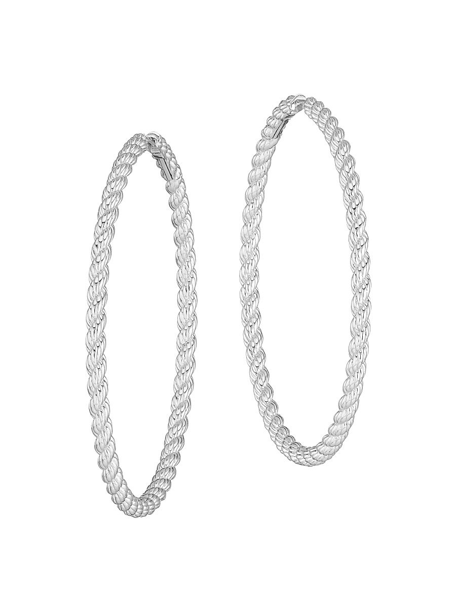 Women's Twist Sterling Silver Thin Hoop Earrings - Rhodium