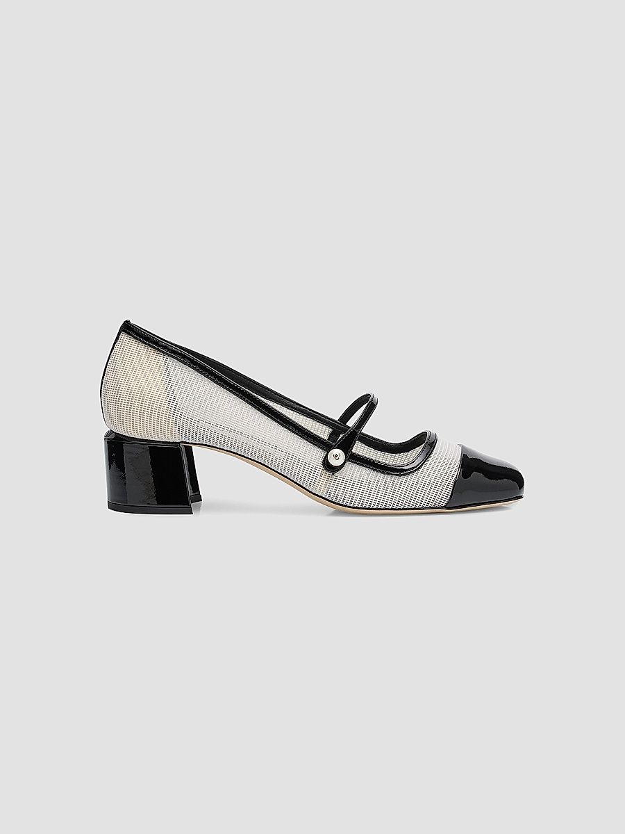 Women's Elisa 45MM Mesh & Patent Leather Mary Jane Pumps - White Black - Size 9.5