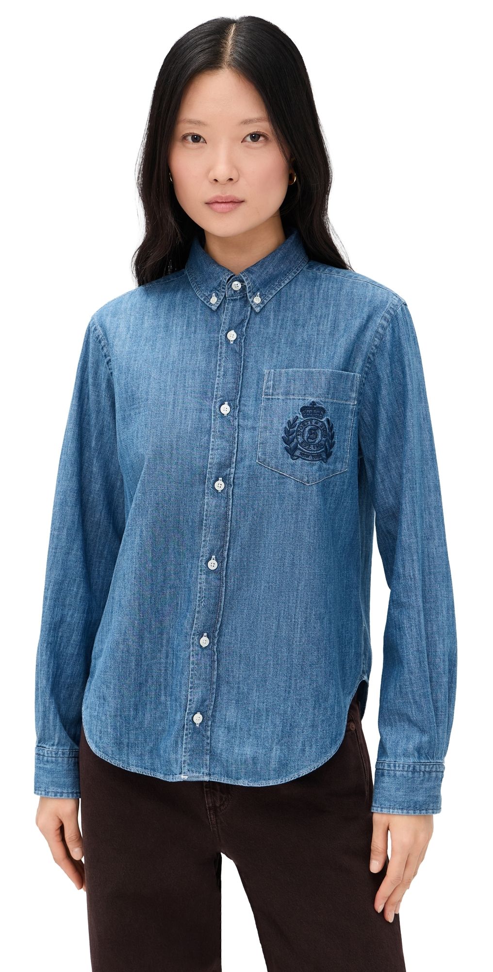 Sporty & Rich NY Crest Oversized Denim Shirt Light Blue S