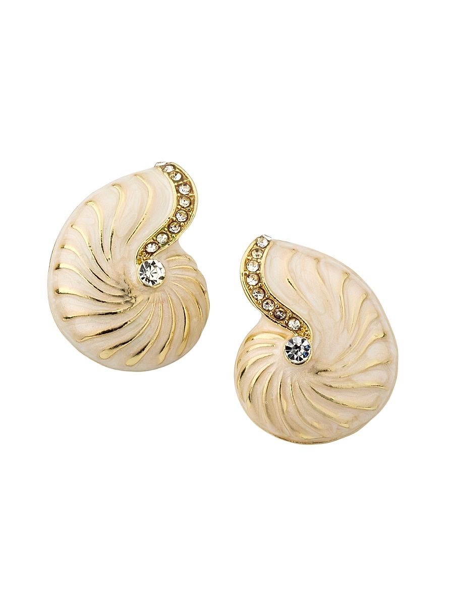 Women's Goldtone, Enamel & Glass Crystal Nautical Shell Stud Earrings - Gold