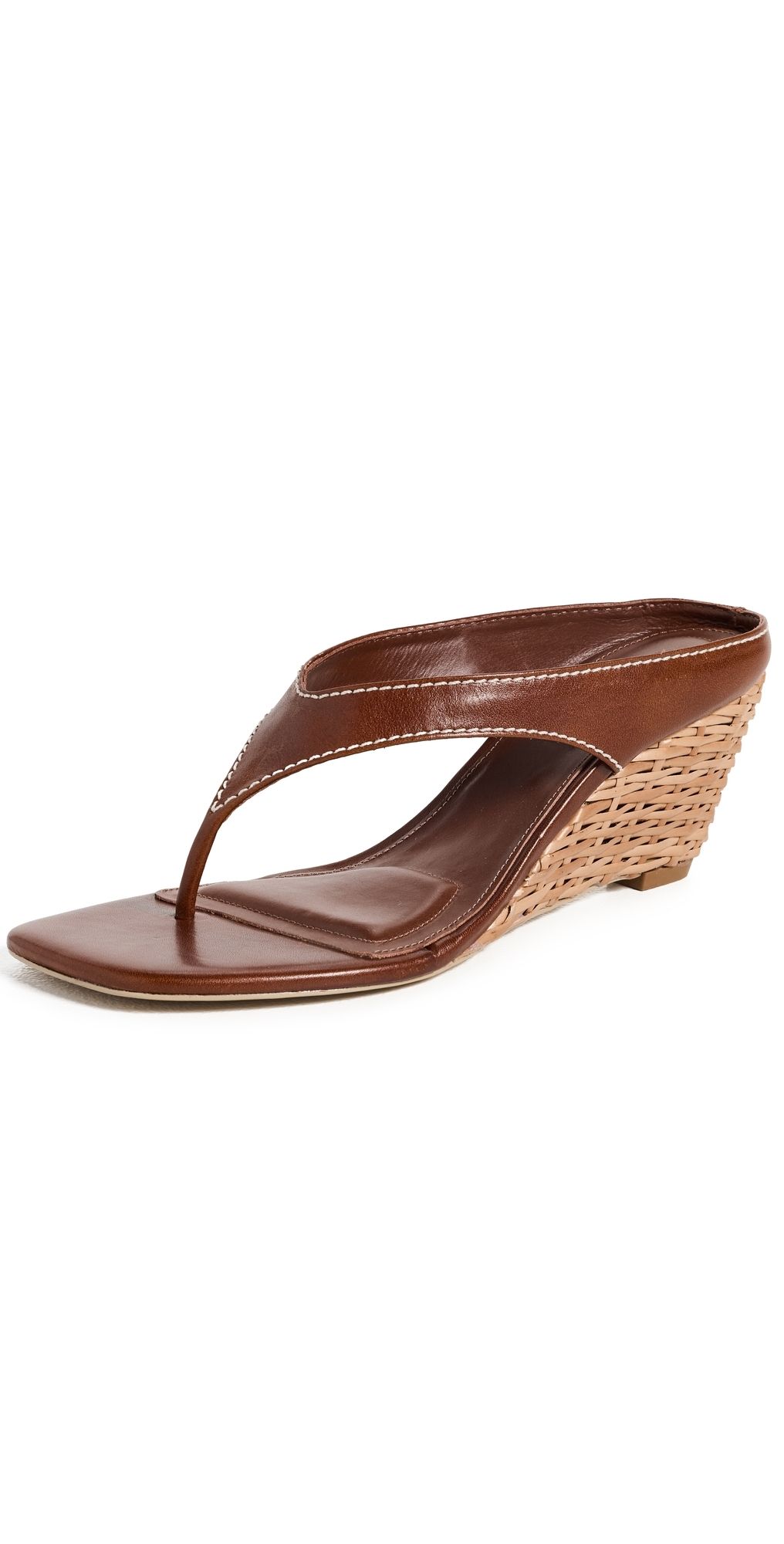 SIMKHAI Hazel Leather Thong Wedges Saddle 40