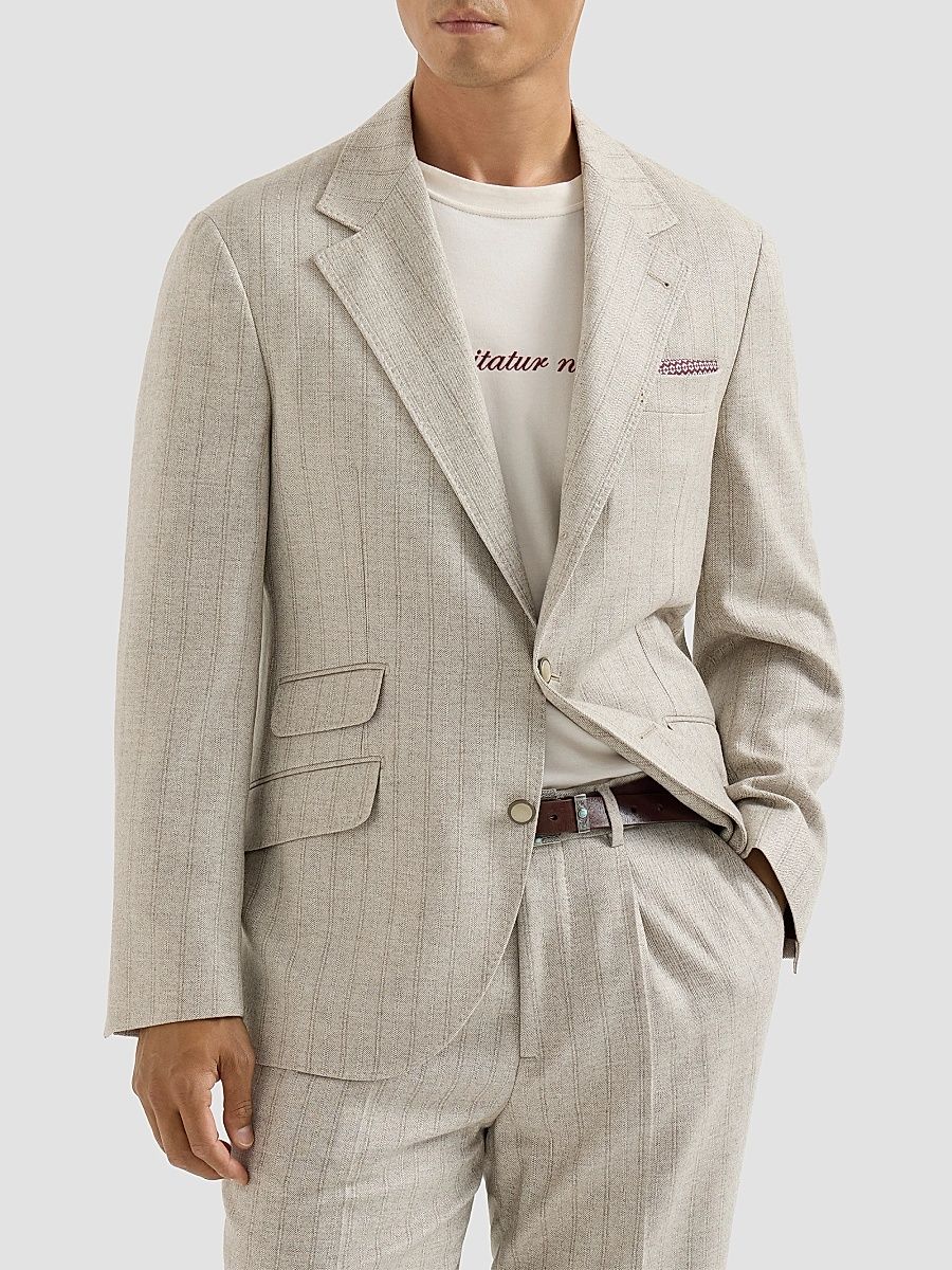 Men's Striped Cashmere and Silk Diagonal Flannel Deconstructed Cavallo Blazer - Beige - Size 40