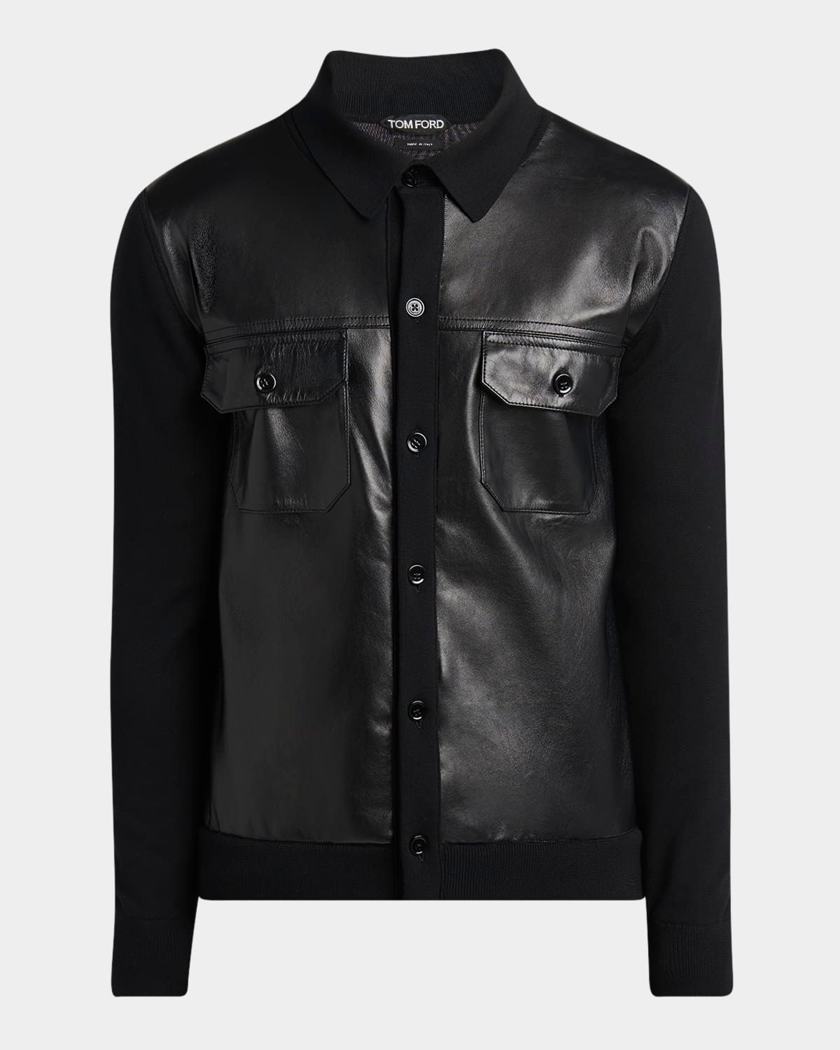 Men & apos;s Leather and Wool Overshirt