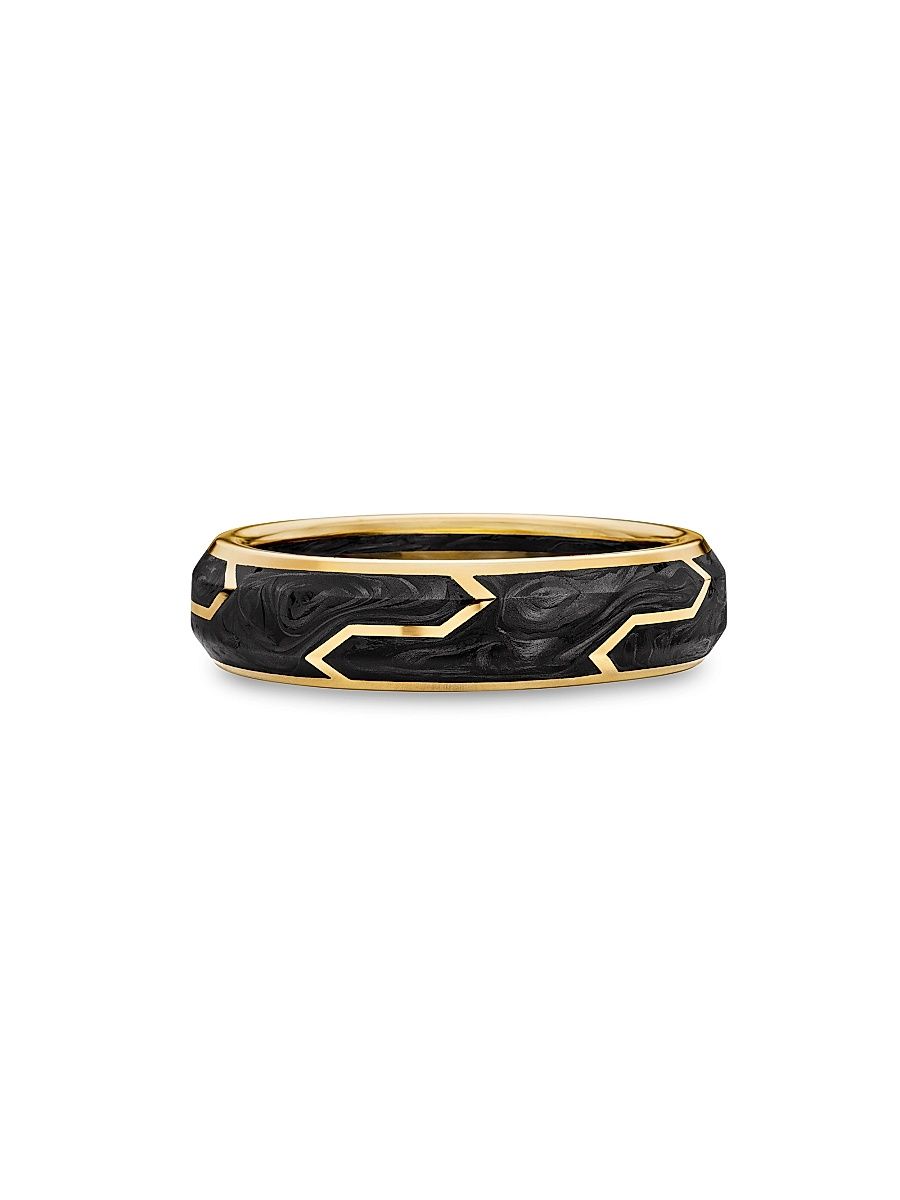 Men's Forged Carbon Band Ring with 18K Yellow Gold - Black - Size 8