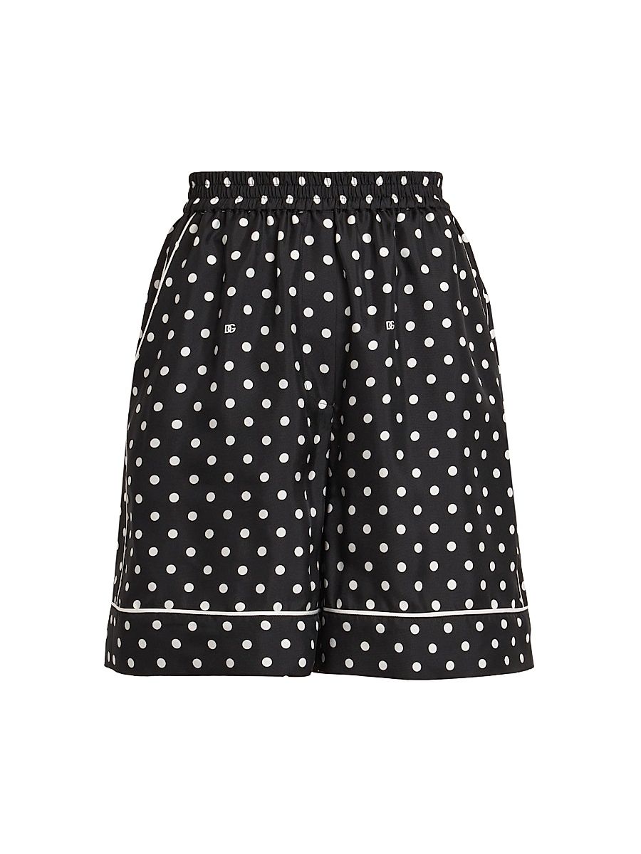 Women's Polka Dot Silk Pajama Shorts - Black White - Size 12