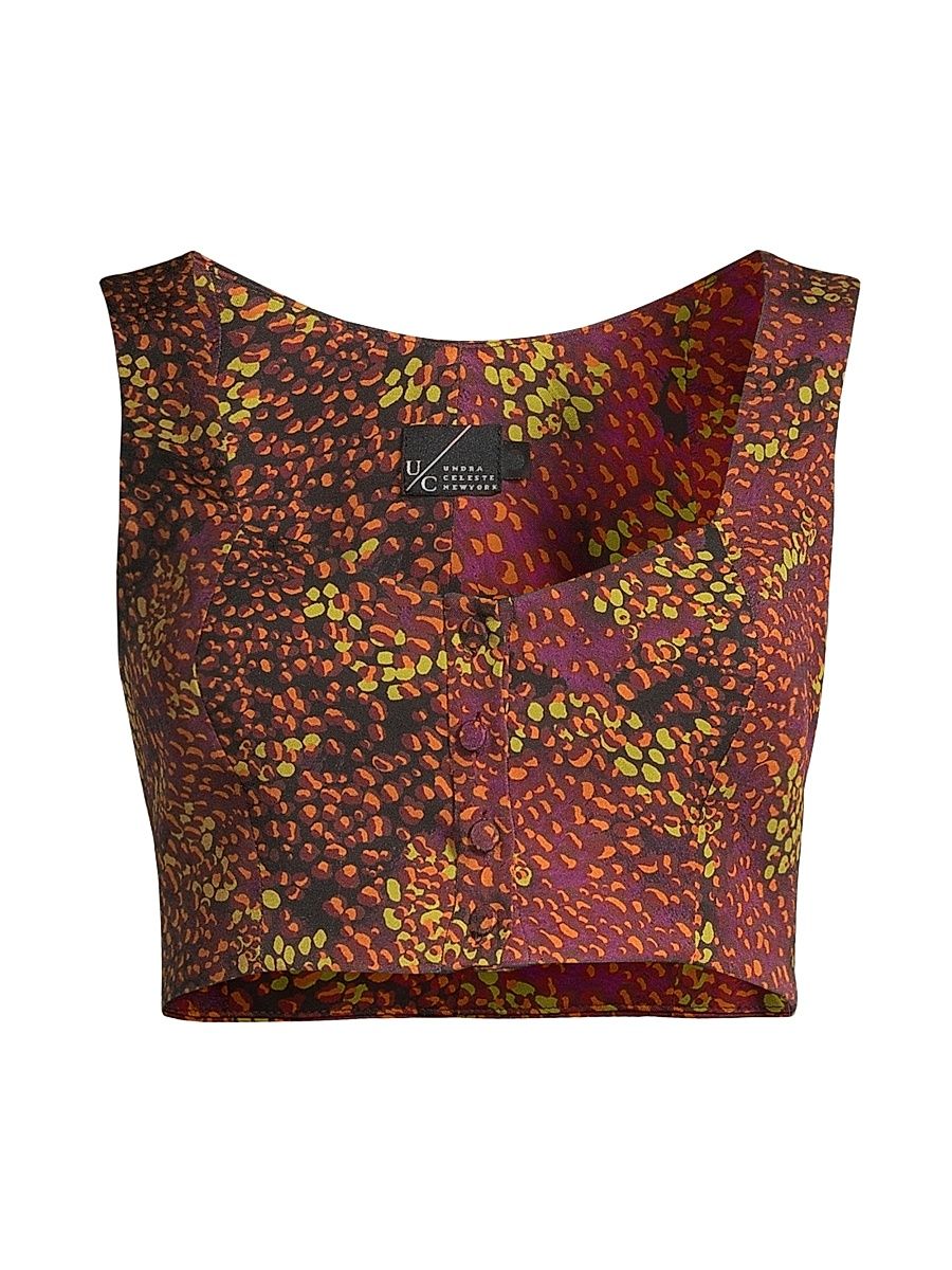 Women's Printed Cropped Top - Rich Berry - Size XL
