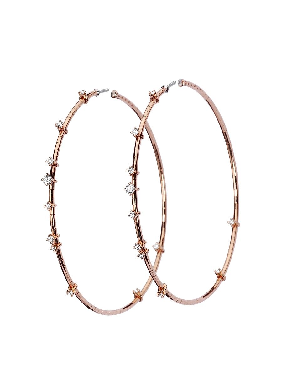 Women's Rugiada Diamanti 18K Rose Gold, Titanium, & Diamond Hoop Earrings/2.36" - Pink